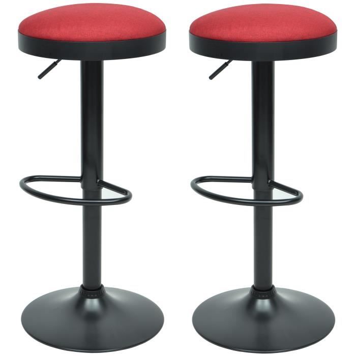 GASOLINE Lot de 2 tabourets de bar - Tissu rouge - Classique - L 38,5 x P 38,5 cm