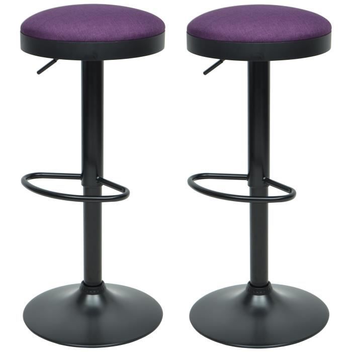 GASOLINE Lot de 2 tabourets de bar - Tissu violet - Classique - L 38,5 x P 38,5 cm