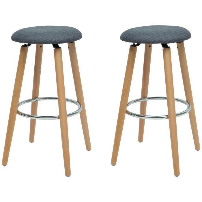 NANCY Lot de 2 tabourets de bar - Tissu gris anthracite - Classique - L 37 x P 37 cm