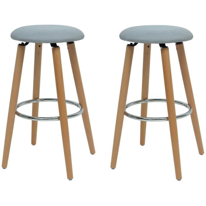 NANCY Lot de 2 tabourets de bar - Tissu gris clair - Classique - L 37 x P 37 cm