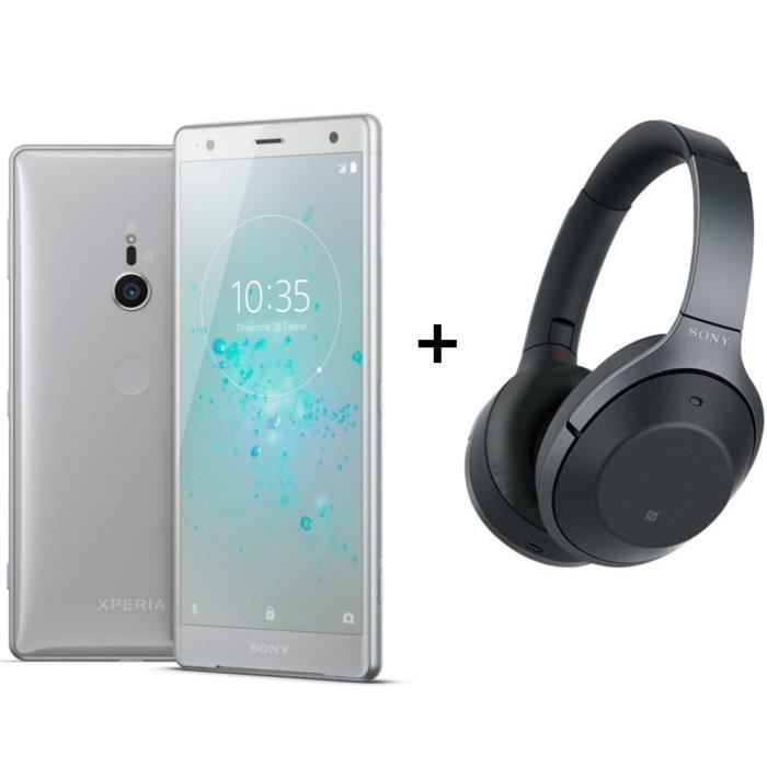 Sony Xperia XZ2 Dual SIM Blanc Nacré + Sony WH-1000XM2 Casque sans fil Bluetooth NFC
