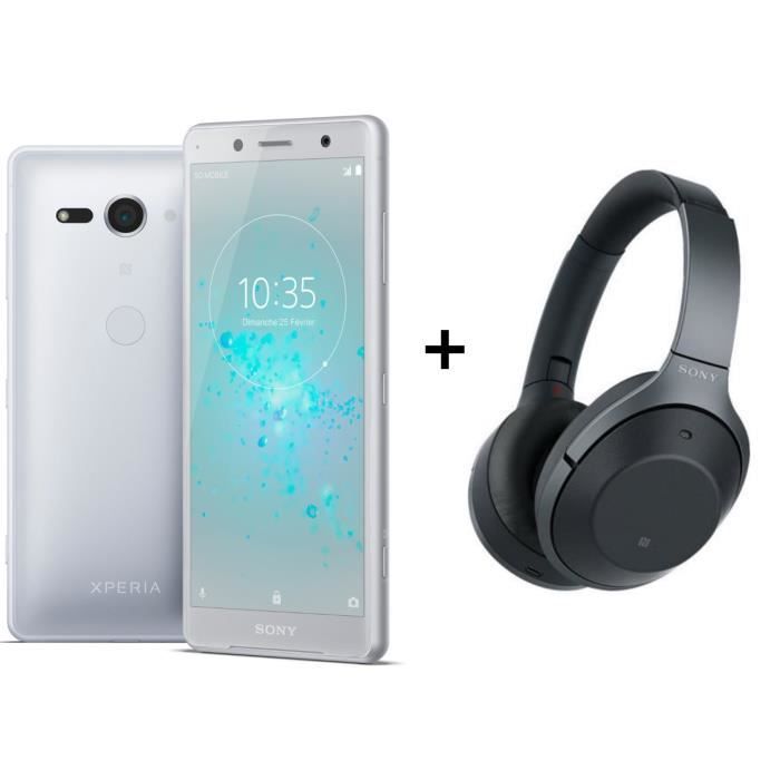 Sony Xperia XZ2 Compact Blanc Argenté + Sony WH-1000XM2 Casque sans fil Bluetooth NFC