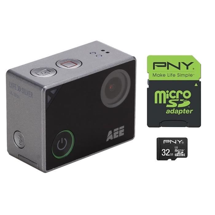 PNJ CAMLYFESILVER Action cam + PNY Carte Mémoire Micro SDHC 32 Go