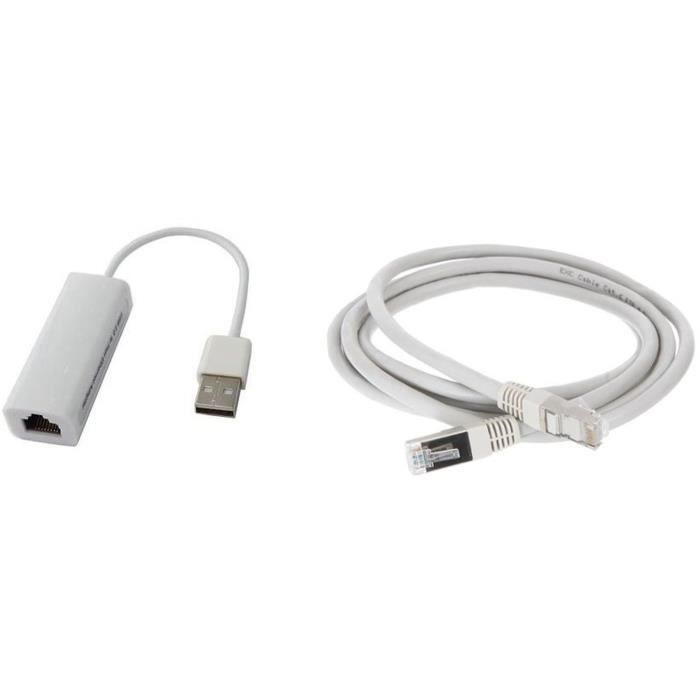 Adaptateur USB A mâle / RJ45 femelle 0m15 + CONTINENTAL EDISON Câble RJ45 cat.6 blindé FTP 2m