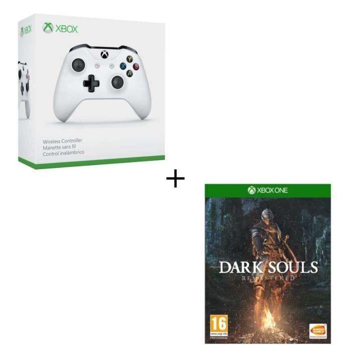 Manette sans fil Xbox One blanche compatible PC + Dark Souls Remastered Jeu Xbox One