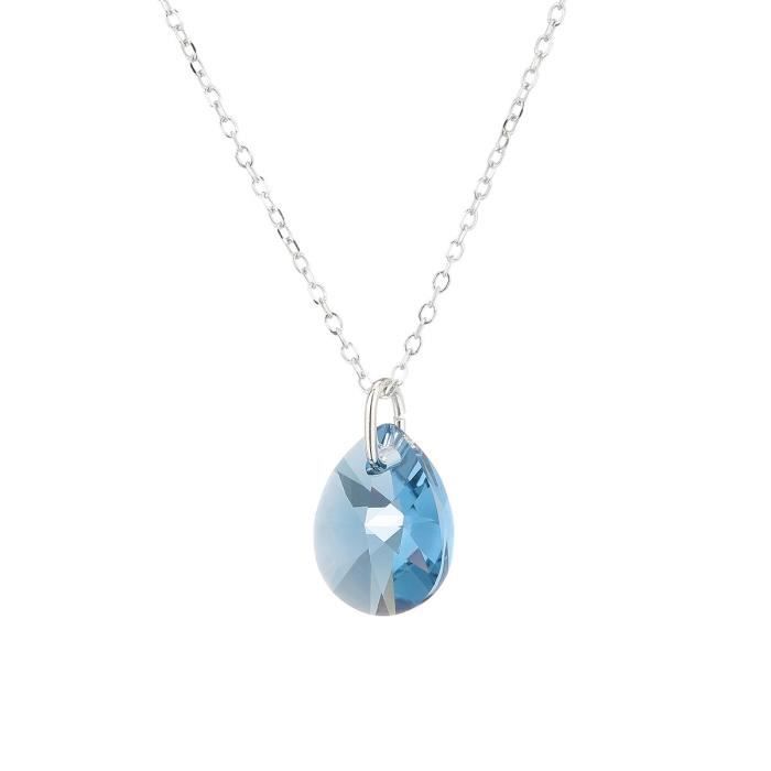 LES BIJOUX D'EMMA CRISTAL - Collier en Argent et Cristal De Swarovski Coloris Denim Blue