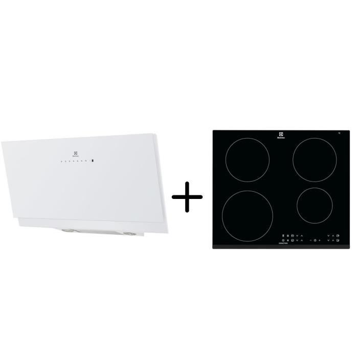 ELECTROLUX EFV90673OW - Hotte décorative murale - Hotte pilotée par la table - Blanc + LIT6043 - Table de cuisson induction - Noir