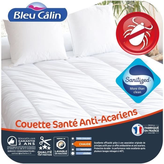 BLEU CALIN Couette chaude Santé Anti-acariens 240x260 cm blanc