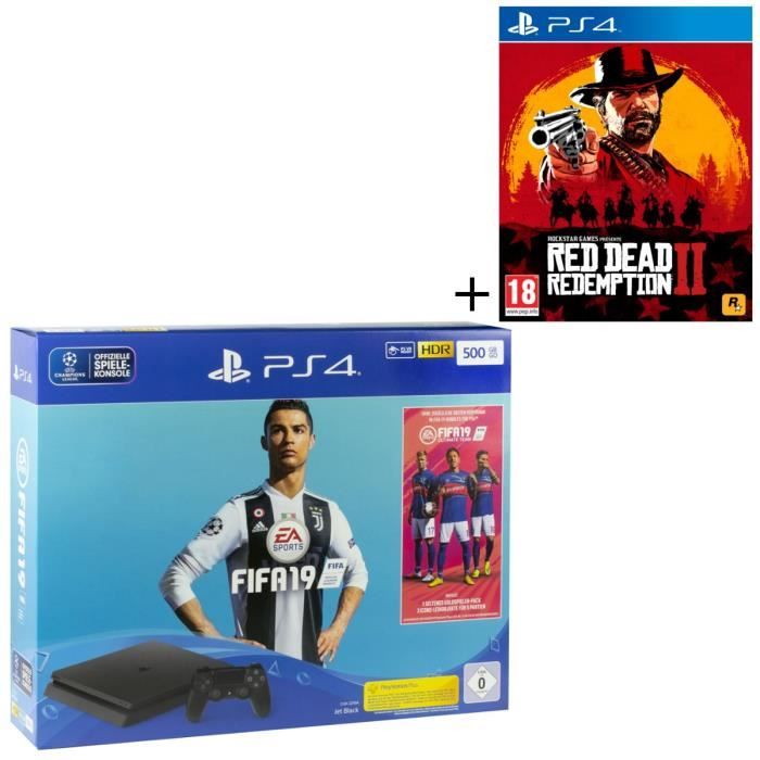 Pack PS4 500 Go + 2 jeux : FIFA 19 + Red Dead Redemption 2