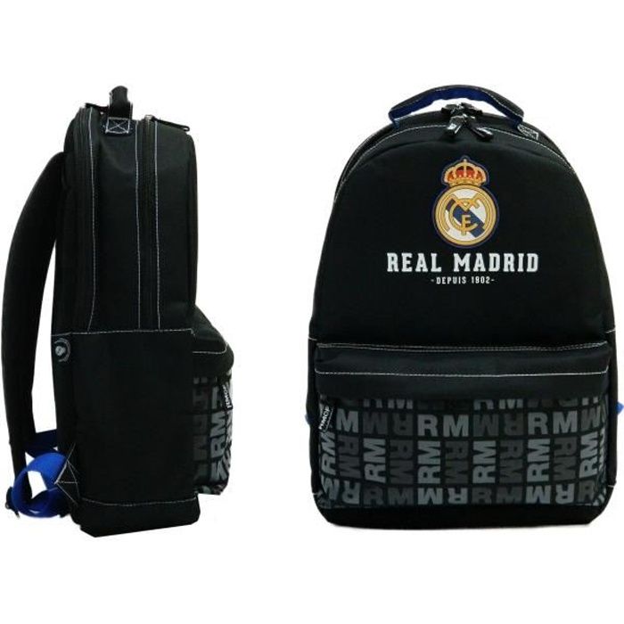 REAL MADRID Sac à Dos - 2 Compartiments - Primaire / Collège - 43 cm - Bleu et noir - Enfant Garçon