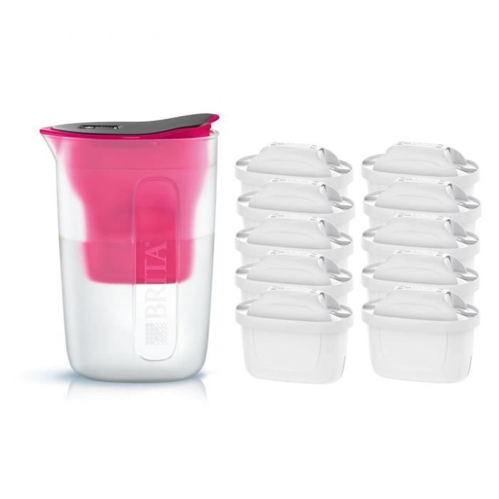 Pack BRITA Carafe filtrante FUN Rose + 10 Cartouches de rechange