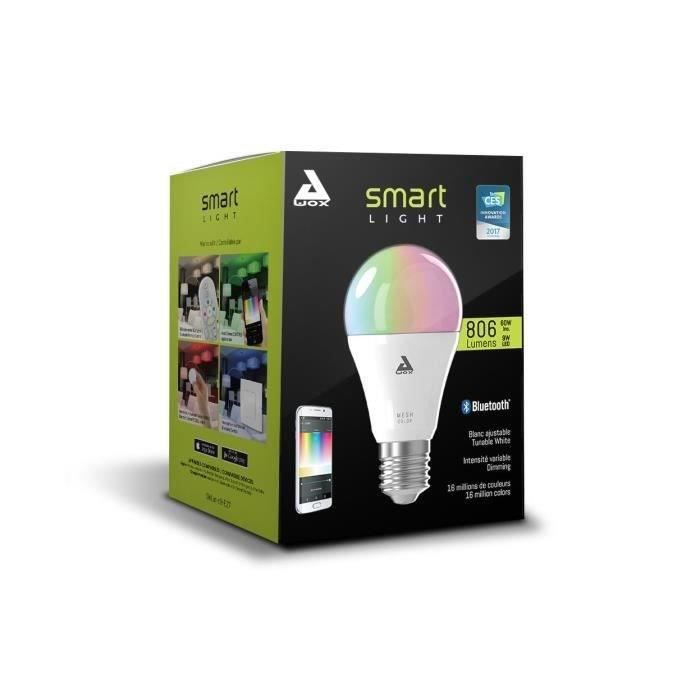 AWOX SMARTKIT Lot de 2 Ampoules LED E27 connectées RGB 60 W blanc avec télécommande