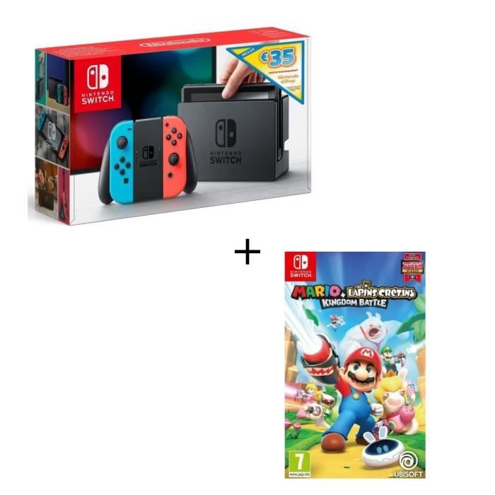 Pack Jeu Switch Mario + The Lapins Cretins Kingdom Battle + Console Switch Neon + code de téléchargement 35€ eshop Nintendo
