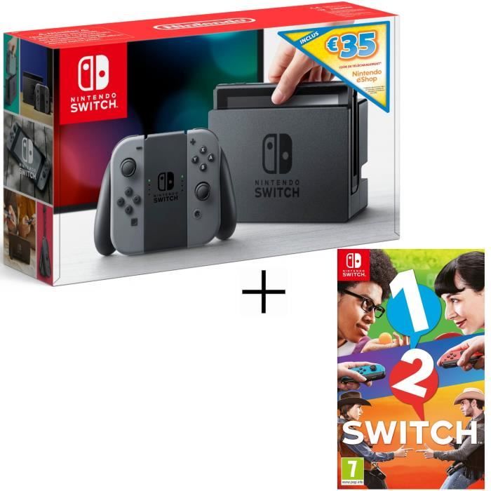 Console Nintendo Switch gris + code téléchargement 35€ Nintendo eShop + Paire de Joy-Con gris + Jeu 1-2-Switch
