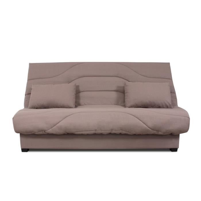 MANDY Banquette clic clac 3 places - Matelas DUNLOPILLO - L 188 x P 95 cm - Tissu taupe