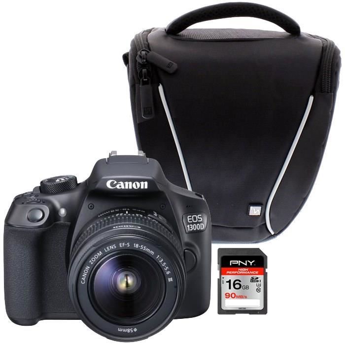 Pack Reflex : Reflex Canon EOS 1300D + Sacoche + Carte SD 16GO
