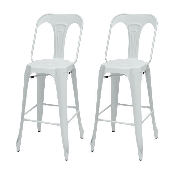 KRAFT Claire Lot de 2 chaises de bar en metal blanc satine Industriel L 47 x P 55 cm Assise H 755cm