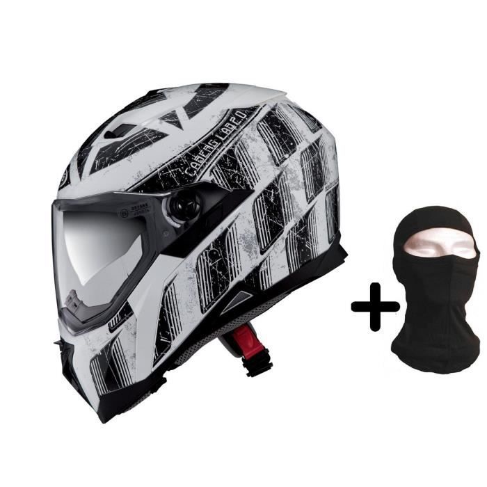 CABERG Stunt Steez Casque Intégral Noir et Blanc Cagoule Offerte