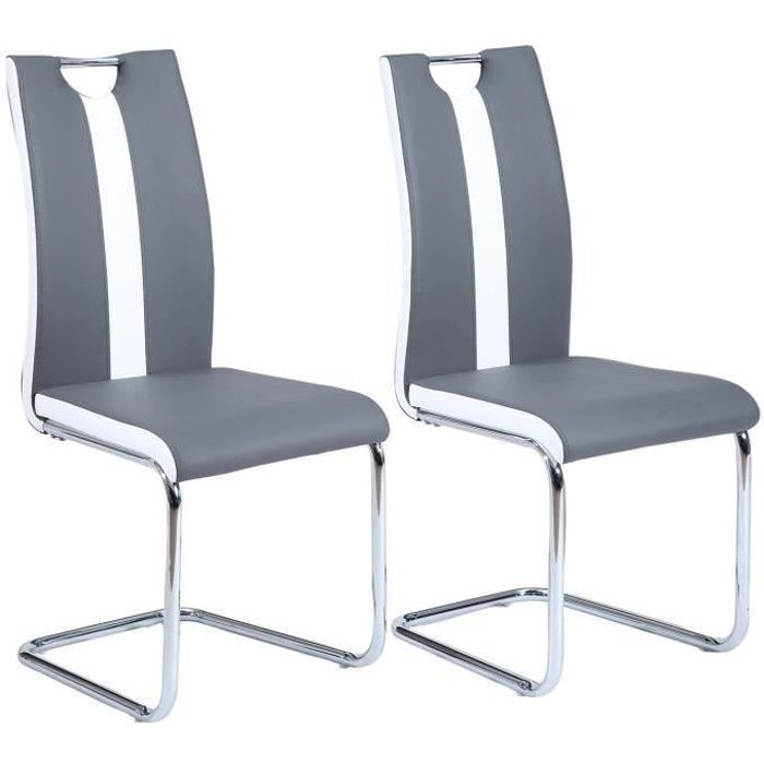 JADE Lot de 2 chaises de salle a manger - Simili gris et blanc - Style contemporain - L 43 x P 58 cm