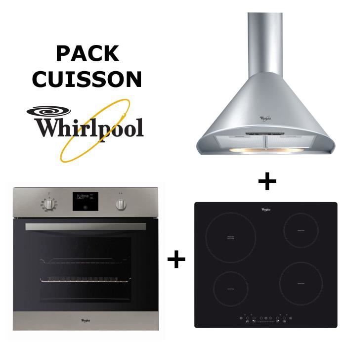 Pack Cuisson WHIRLPOOL : Four chaleur tournante pyrolyse + Table de cuisson induction 4 zones + Hotte inox 60cm