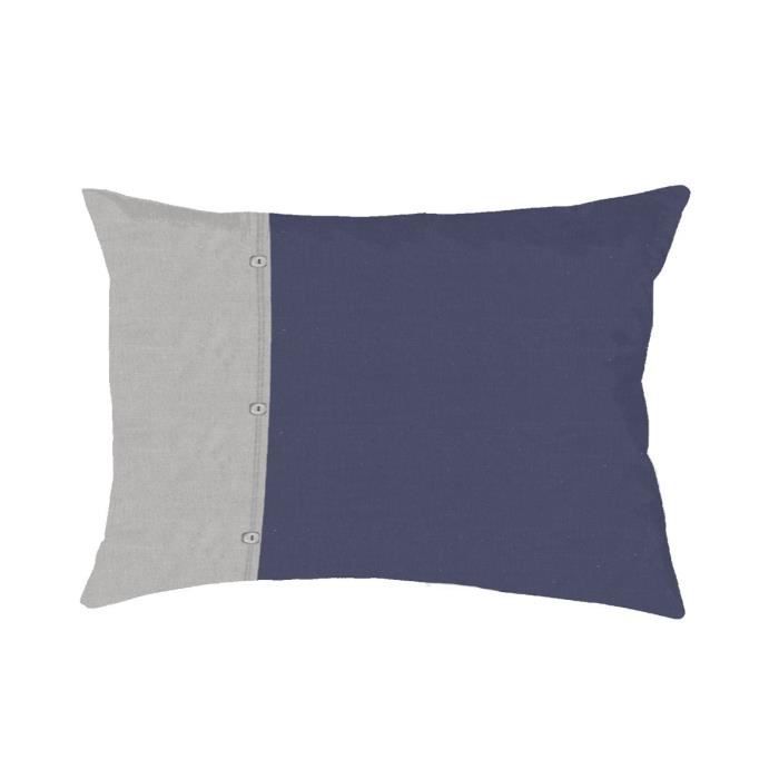 COTE DECO Taie d'Oreiller 100% coton lavé 50x70 cm - Bleu navy et gris éléphant