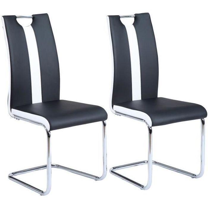 JADE Lot de 2 chaises de salle a manger - Simili noir et blanc - Style contemporain - L 43 x P 58 cm