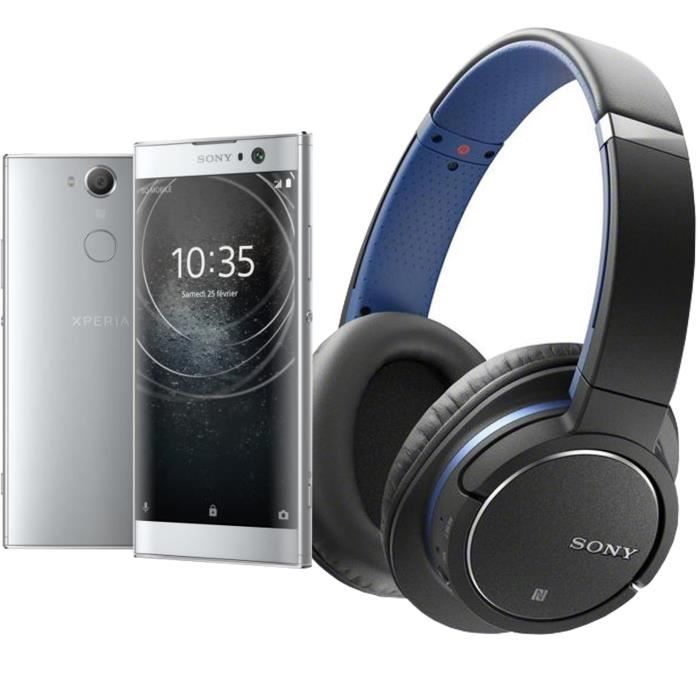 Sony Xperia XA2 Argent + SONY MDRZX770BNLCE7 Casque arceaux Bluetooth
