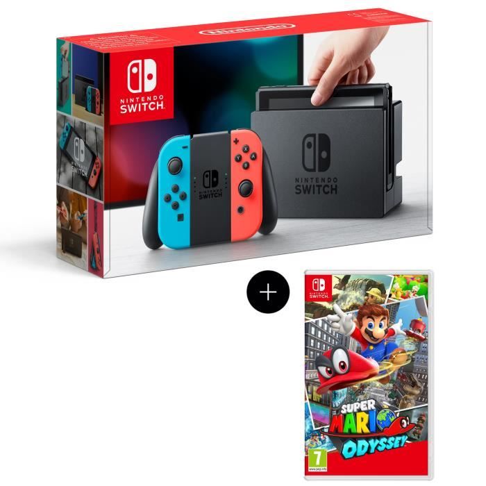 Console Nintendo Switch avec paire de Joy-Con néon + Super Mario Odyssey