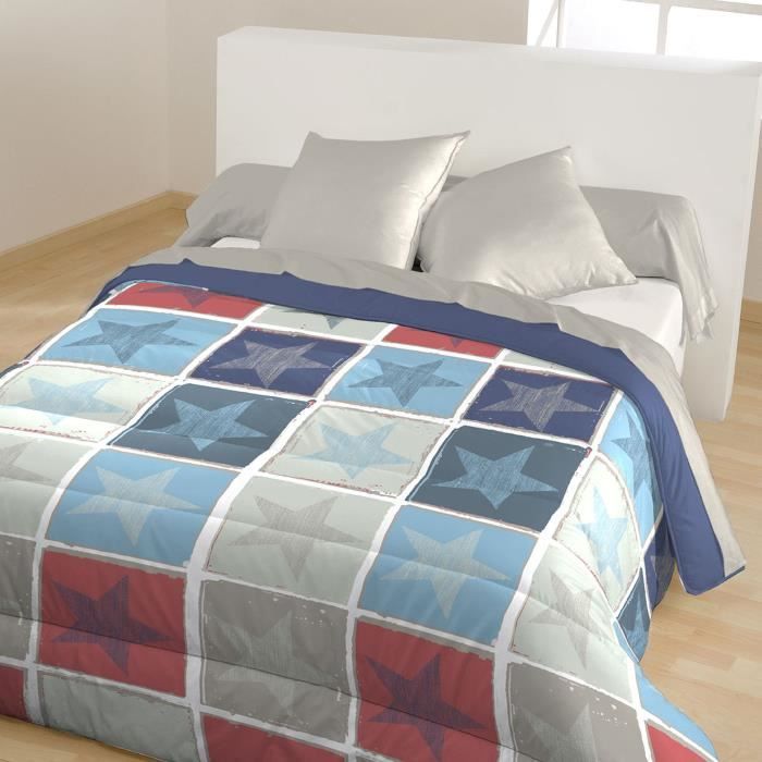 CALINE Couette chaude imprimée Leon 220x240 cm bleu et rouge