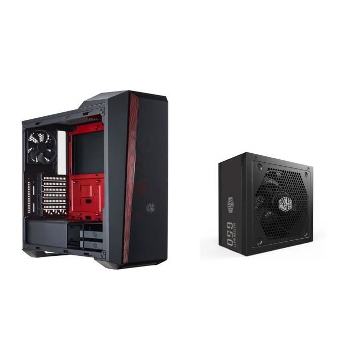 Pack de boîtier PC MasterBox 5t + Alimentation MasterWatt 650 80+ Bronze