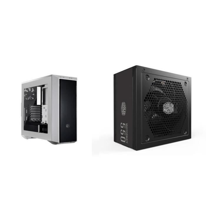 COOLER MASTER Pack Boîtier PC MasterBox 5 Blanc + Alimentation MasterWatt 550 80+ Bronz