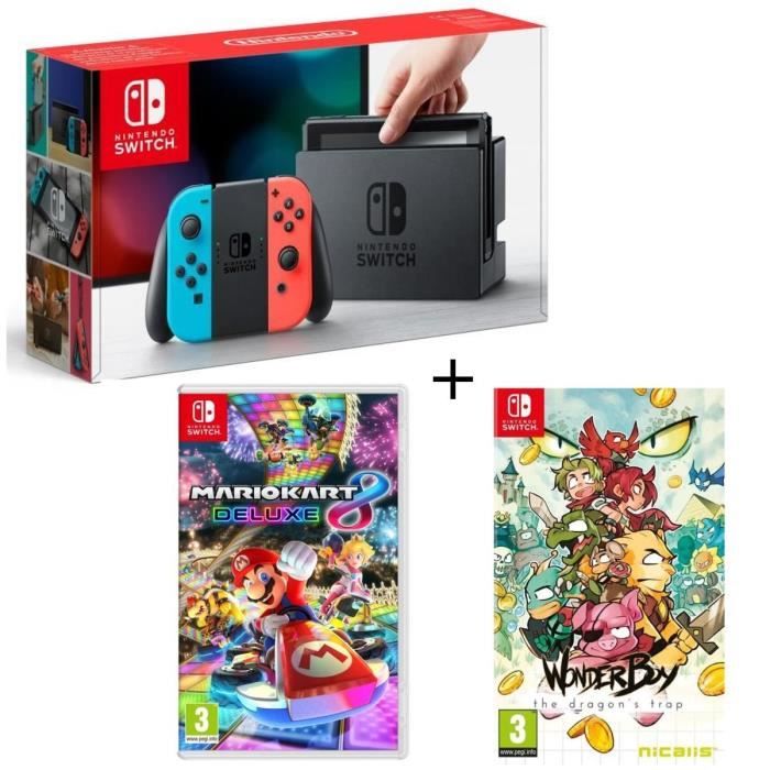 Pack Nintendo Switch Néon + Wonder Boy - The Dragon's Trap + Mario Kart 8 Deluxe