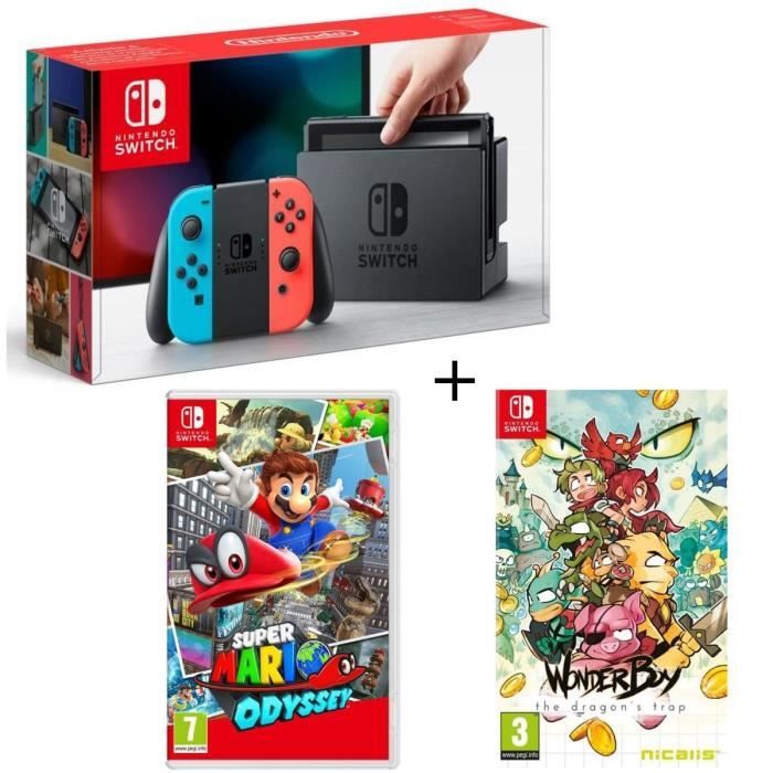 Pack Nintendo Switch Néon + Wonder Boy - The Dragon's Trap + Super Mario Odyssey