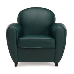 DAYTON Fauteuil Club en simili vert + pieds bois massif noir