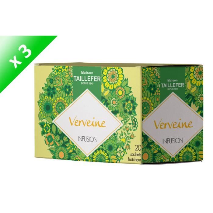 MAISON TAILLEFER Lot de 3 Infusions Verveine en Boite de 20 Sachets Individuels