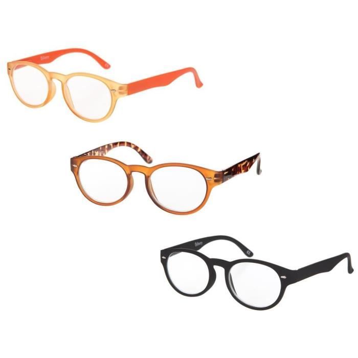 BILBERRY OPTICS Pack 3 paires de lunettes loupes - Dioptrie +1,50 - Noir, orange et marron