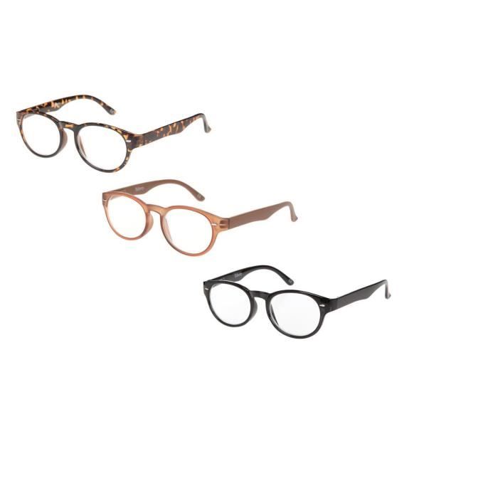 BILBERRY OPTICS Pack 3 paires de lunettes loupes - Dioptrie +1,50 - Noir, léopard et marron
