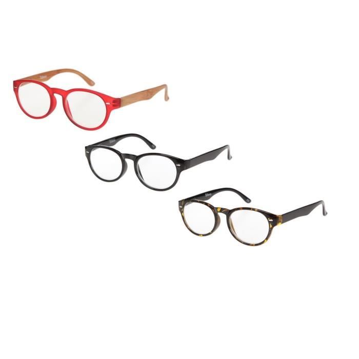 BILBERRY OPTICS Pack 3 paires de lunettes loupes - Dioptrie +1,50 - Noir, léopard et rouge