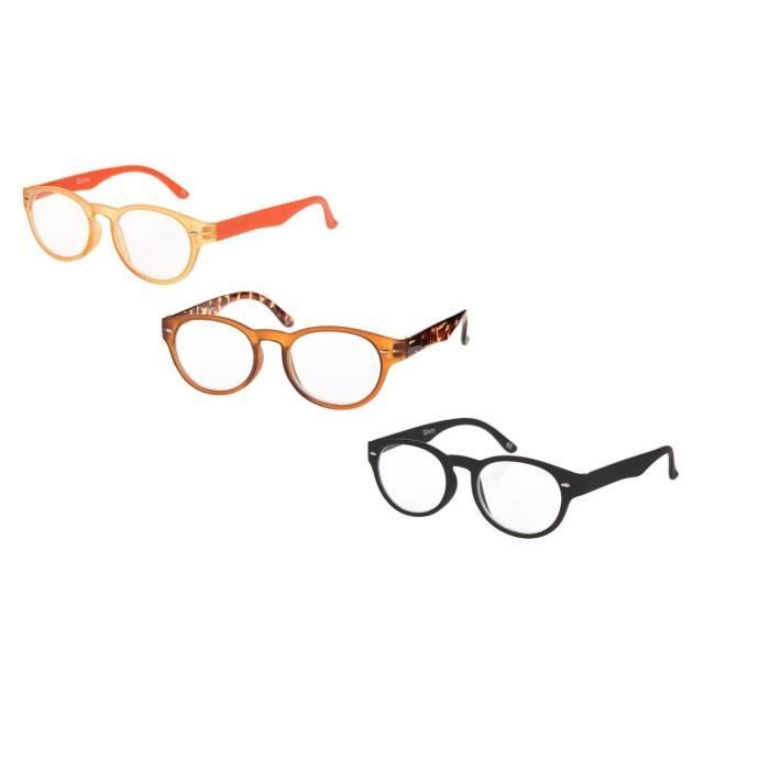 BILBERRY OPTICS Pack 3 paires de lunettes loupes - Dioptrie +2,00 - Noir, orange et marron