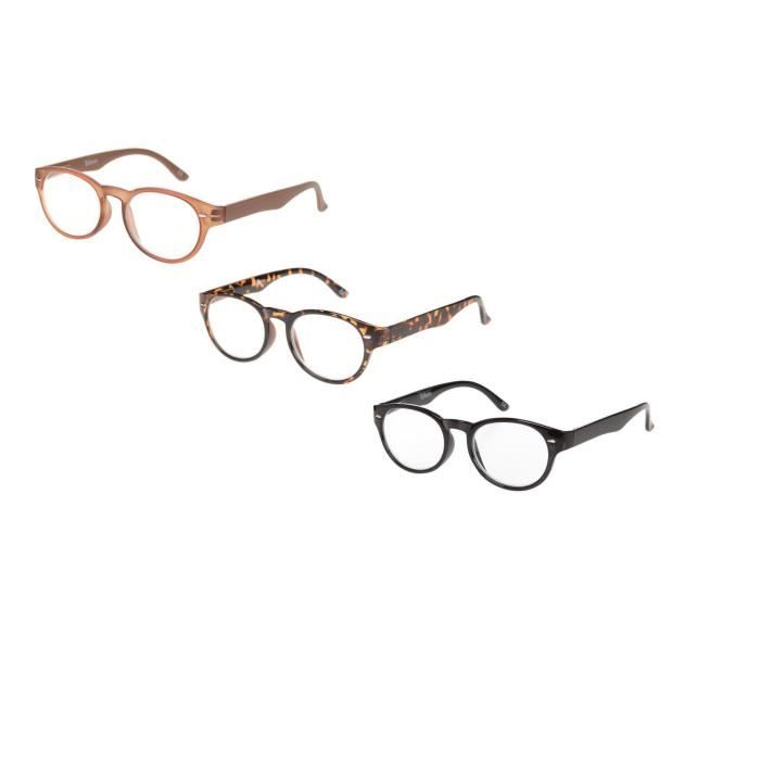 BILBERRY OPTICS Pack 3 paires de lunettes loupes - Dioptrie +2,00 - Noir, léopard et marron