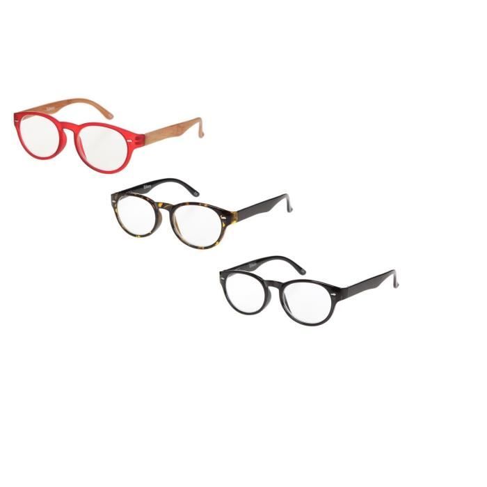 BILBERRY OPTICS Pack 3 paires de lunettes loupes - Dioptrie +2,00 - Noir, léopard et rouge