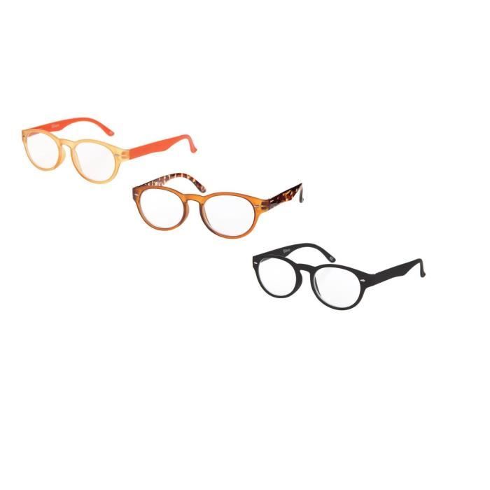 BILBERRY OPTICS Pack 3 paires de lunettes loupes - Dioptrie +2,50 - Noir, orange et marron