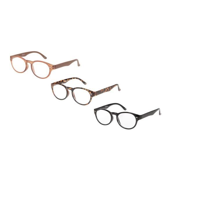 BILBERRY OPTICS Pack 3 paires de lunettes loupes - Dioptrie +2,50 - Noir, léopard et marron