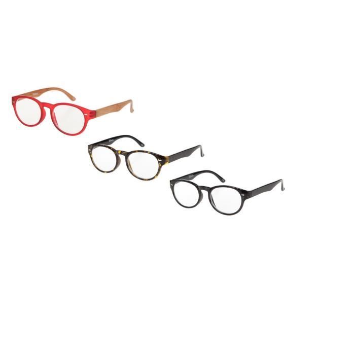 BILBERRY OPTICS Pack 3 paires de lunettes loupes - Dioptrie +2,50 - Noir, léopard et rouge