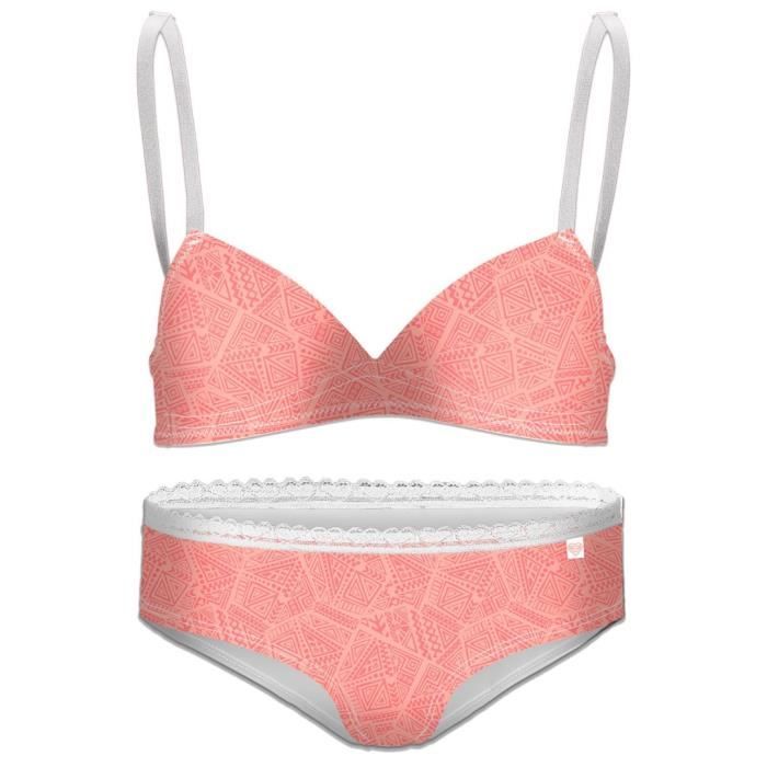 FREEGUN Ensemble Boxer + Soutien-gorge Ethnique Rose Saumon Enfant Fille