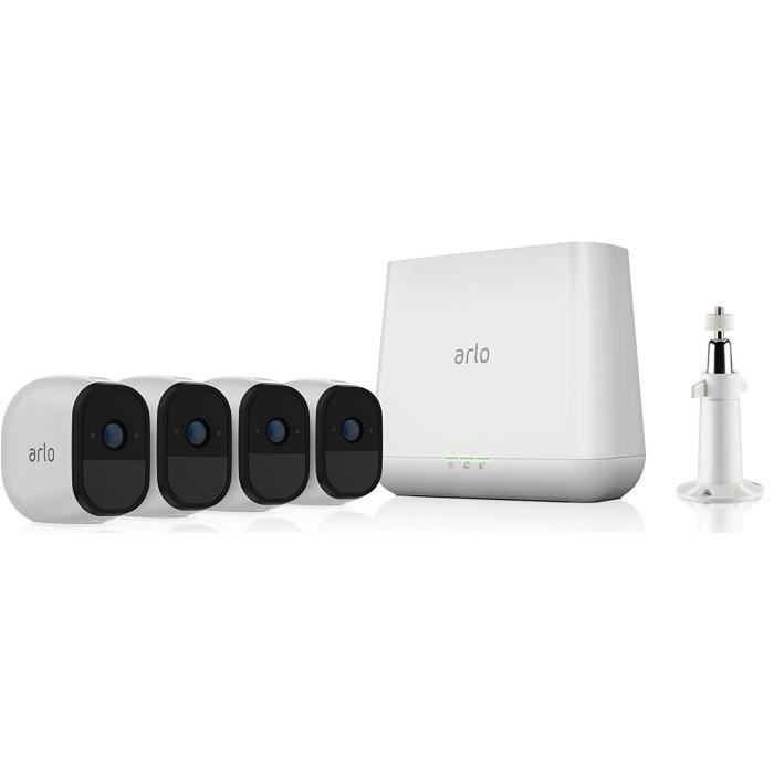 Arlo Pro Pack de 4 Caméras, Smart caméra HD grand angle avec batterie rechargeable Intérieure/extérieure alarme intégrée