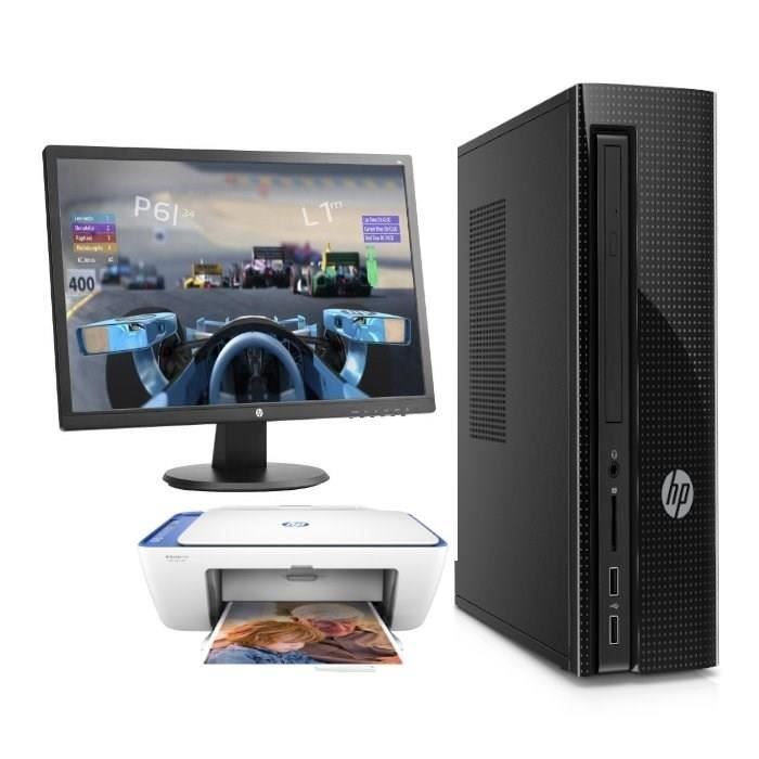 HP PC de bureau Slimline 260-p130nf - RAM 4Go + Stockage 500Go- Intel Core i3-6100T - Intel HD 530 - Windows 10 + imprimante + Ecran