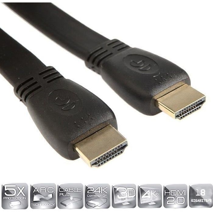 CONTINENTAL EDISON Câble HDMI 2.0 10m slim 4K / Ultra HD 2160P