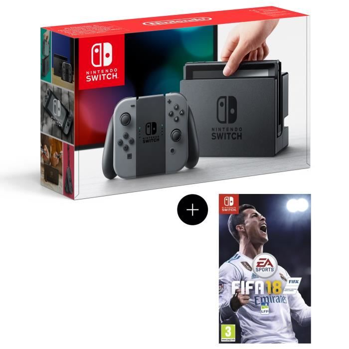 Console Nintendo Switch avec paire de Joy-Con gris + FIFA 18