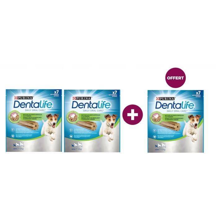 Lot de 2 paquets Purina Dentalife Mini Bâtonnets à mâcher - Pour chien de petite taille - 115 g + 1 paquet offert